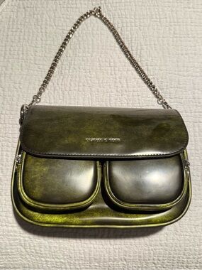 Charles & Keith Olive Green Shoulder Bag with Silver Chain